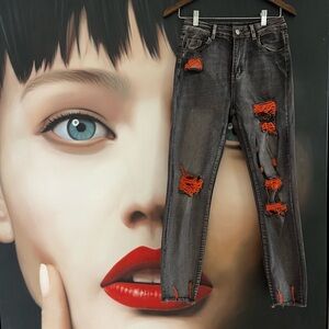 Distressed Gray orange Women's Jeans